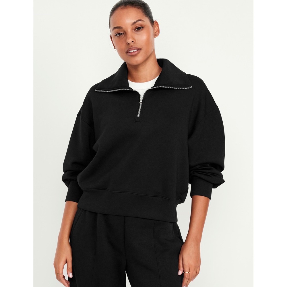 Old Navy Bounce Fleece Half-Zip Pullover Sweatshirt Black XS Petite 583072-02-1